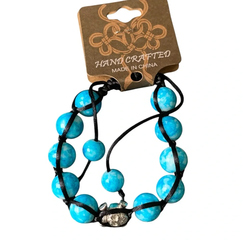 Handcrafted Blue Beaded Memento Mori Bracelet